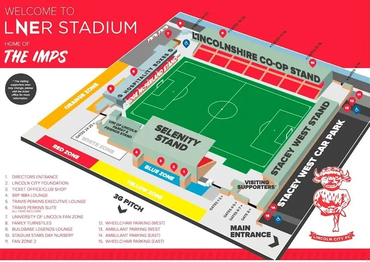 Sơ đồ bố trí chỗ ngồi chi tiết của sân vận động Sincil Bank, giúp khán giả dễ dàng tìm vị trí
