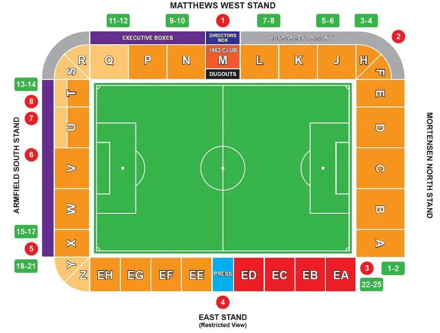 Sơ đồ bố trí chỗ ngồi sân vận động Bloomfield Road của Blackpool FC