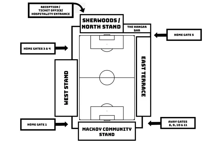 Sơ đồ bố trí chỗ ngồi và các khu vực tại sân vận động Silverlake Stadium Eastleigh