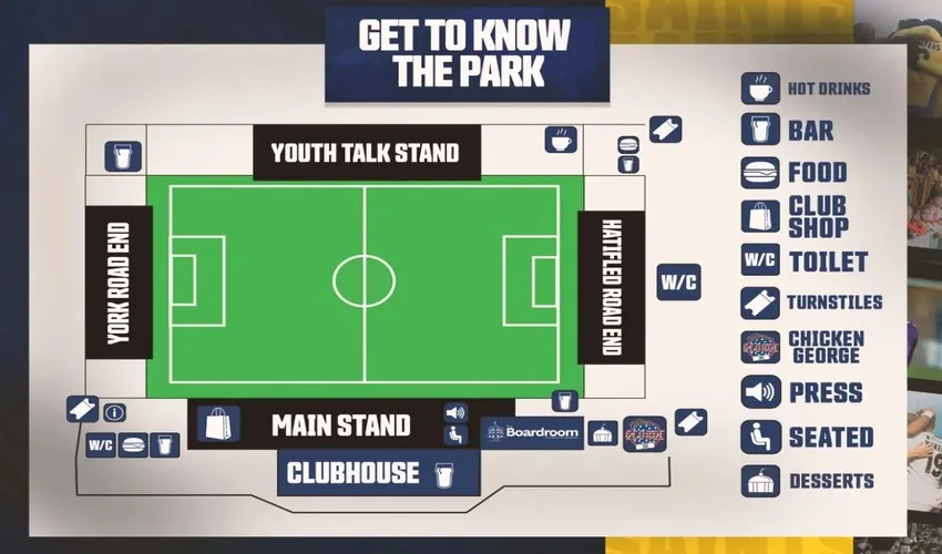 Sơ đồ bố trí khán đài và khu vực chỗ ngồi tại sân vận động Clarence Park