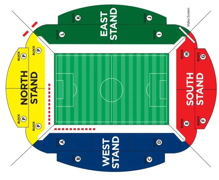 Sơ đồ chi tiết các khán đài và khu vực chỗ ngồi tại sân vận động Toughsheet Community Stadium