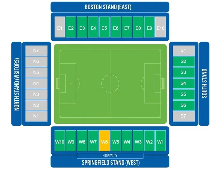 Sơ đồ chỗ ngồi chi tiết của sân vận động Brick Community Stadium (DW Stadium cũ)