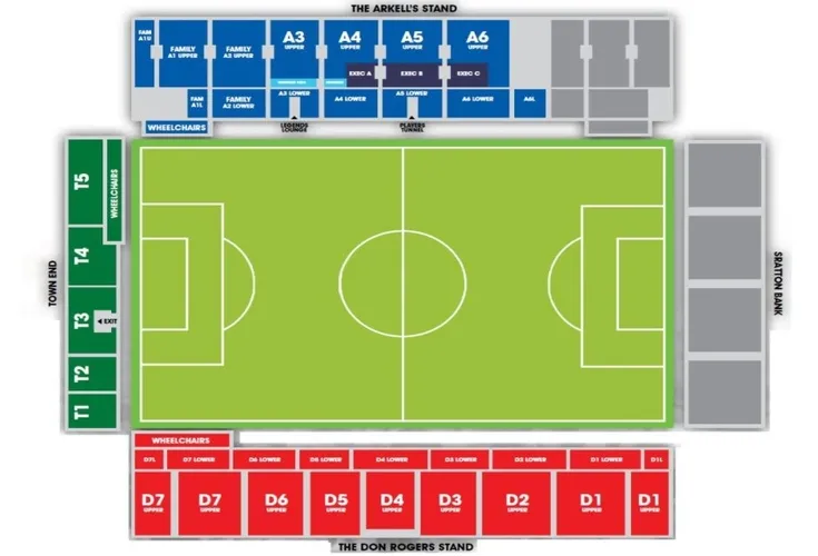 Sơ đồ chỗ ngồi chi tiết của sân vận động County Ground, giúp khán giả dễ dàng tìm vị trí lý tưởng để cổ vũ Swindon Town.