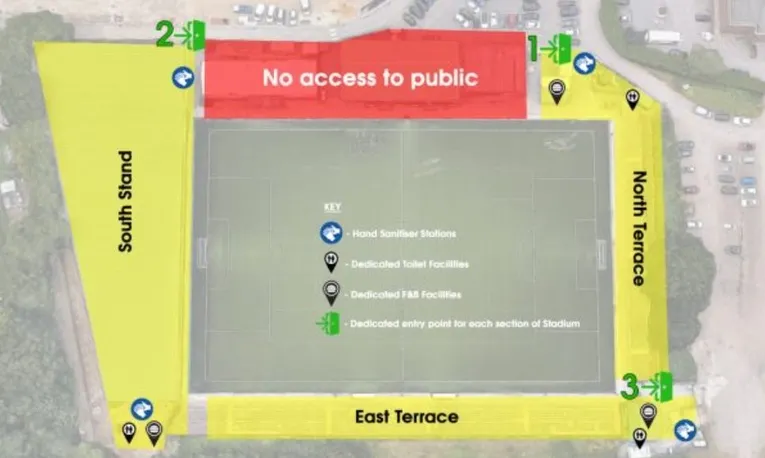 Sơ đồ chỗ ngồi sân Hayes Lane, hướng dẫn khán đài tại sân nhà Bromley FC.