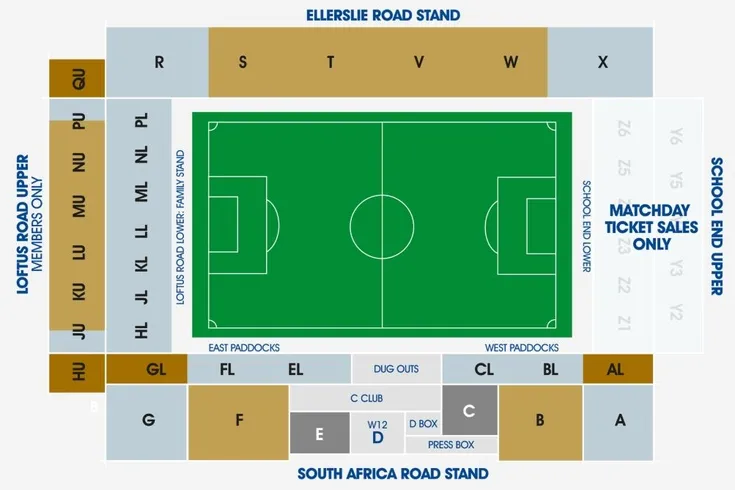Sơ đồ chỗ ngồi sân Loftus Road, hướng dẫn vị trí ngồi lý tưởng cho fan hâm mộ Queens Park Rangers
